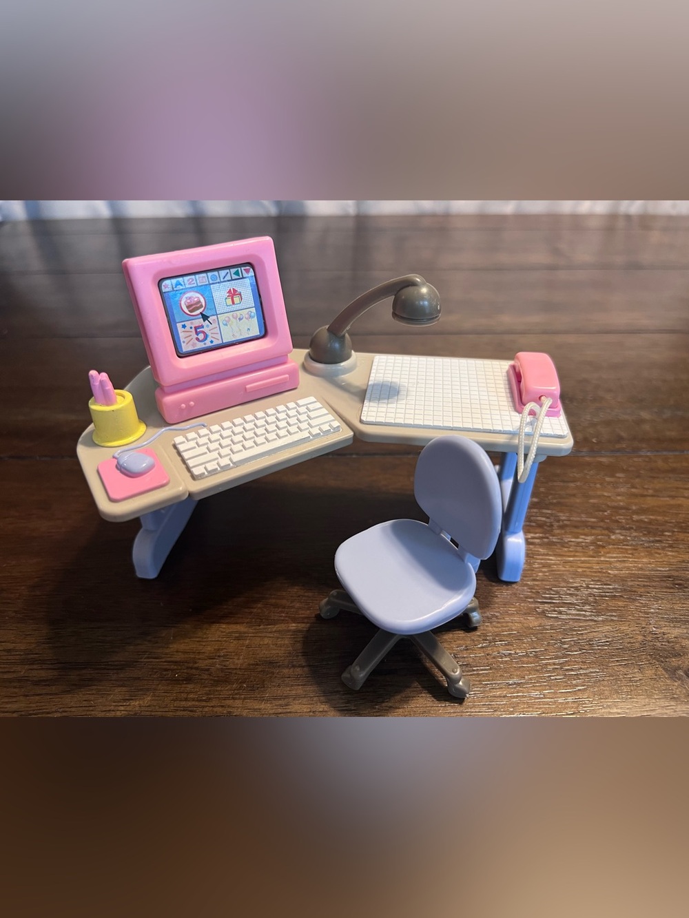 Vintage 1997 Fisher Price Loving Family Dream Dollhouse Home Office Desk Set